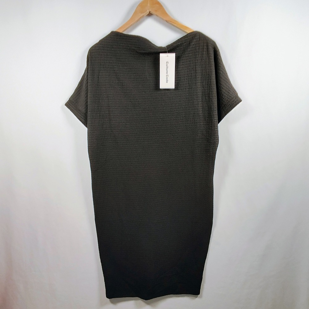 Culture Code Women's Medium Textured Shift Midi‎ Dress Black Short Sleeve NWT